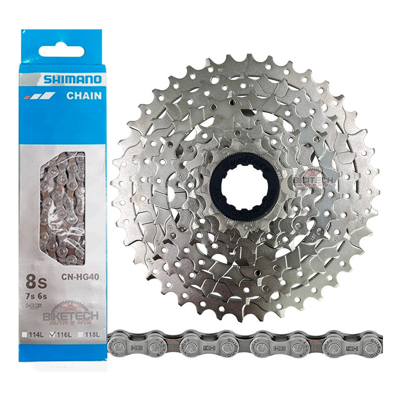 Combo 8 Vel. Pacha Sunrace 11-40 + Cadena Shimano Hg40 Mtb - Plateado - 11 - 40