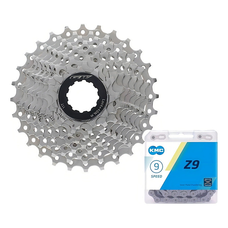 Pacha 9 Velocidades Gw Con Cadena Kmc 11-28 Bicicleta Ruta Plateado