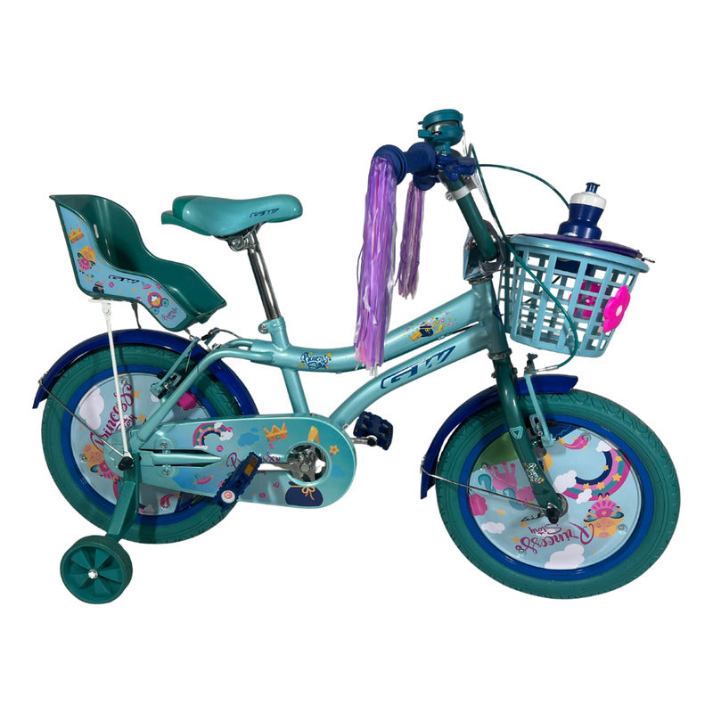 Bicicleta Niña Gw Princess Story R 16 Ruedas Apoyo 4-7 Años Azul/aguamarina