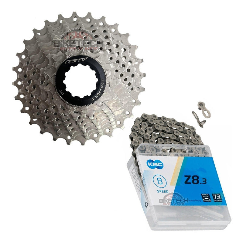 Combo 8 Vel. Pacha Gw 11-28 Piñones + Cadena Kmc Z8 Ruta Negro 11 40