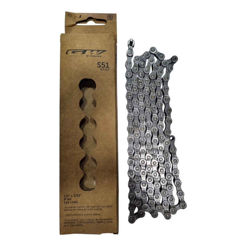 Cadena Bicicleta 8 Velocidades Gw S51 Ruta Mtb Color Gris