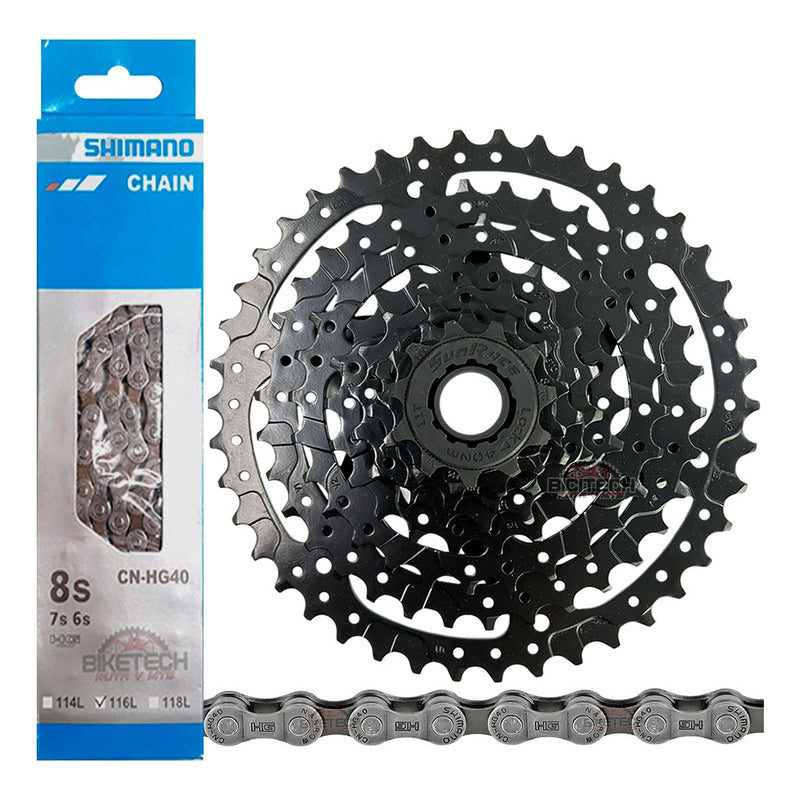 Combo 8v Pacha Sunrace M680. 11-42 + Cadena Shimano Hg40 Mtb Negro 11 42