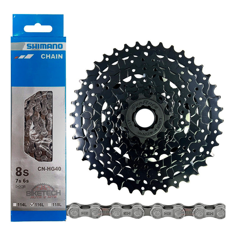 Combo 8 Vel Pacha Sunrace M680 11-40+cadena Shimano Hg40 Mtb 11 40 Negro