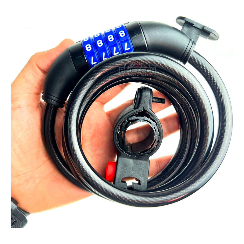 Candado Para Bicicleta Gw Clave Guaya Espiral 150cm Negro