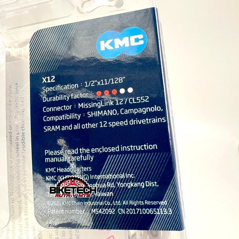 Cadenilla Kmc 12v Plateada X12 Compatible Shimano Y Sram Cromada