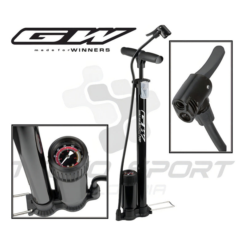 Inflador Bomba De Piso Gw Manómetro 160 Psi Doble Válvula Ruta Mtb