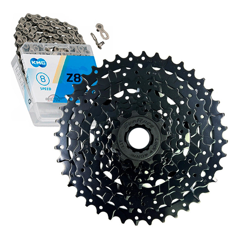 Pacha 8 Velocidades Sunrace M680. 11-40 Mtb + Cadena Kmc Z8 - Negro - 11 - 40