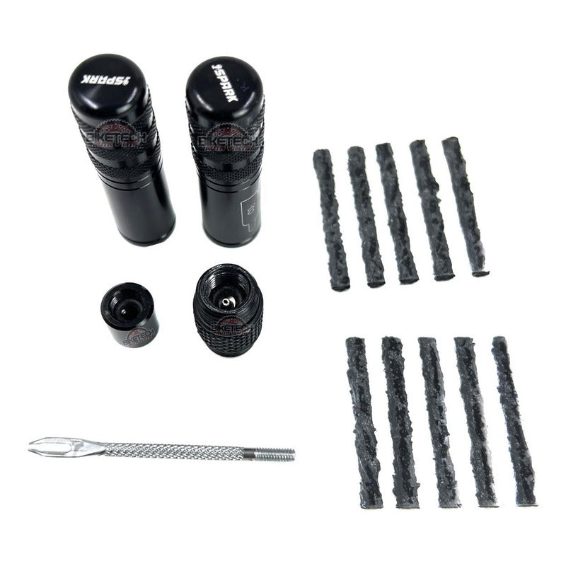 Kit De Reparación Tubeless Spark + Mechas Y Valvula Para C2o Negro