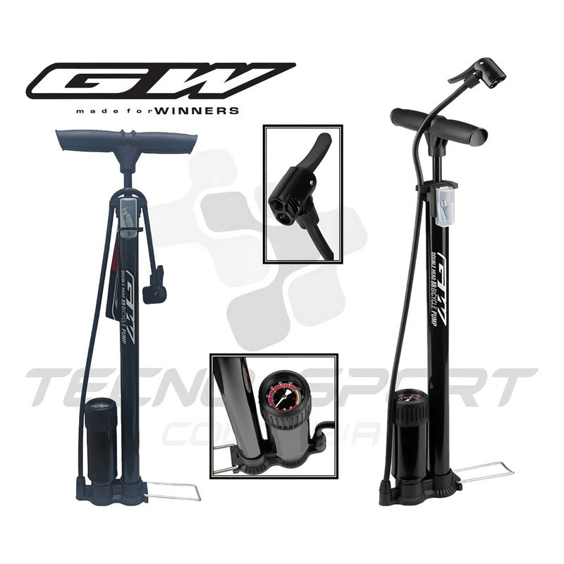 Inflador Bomba De Piso Gw Manómetro 160 Psi Doble Válvula Ruta Mtb