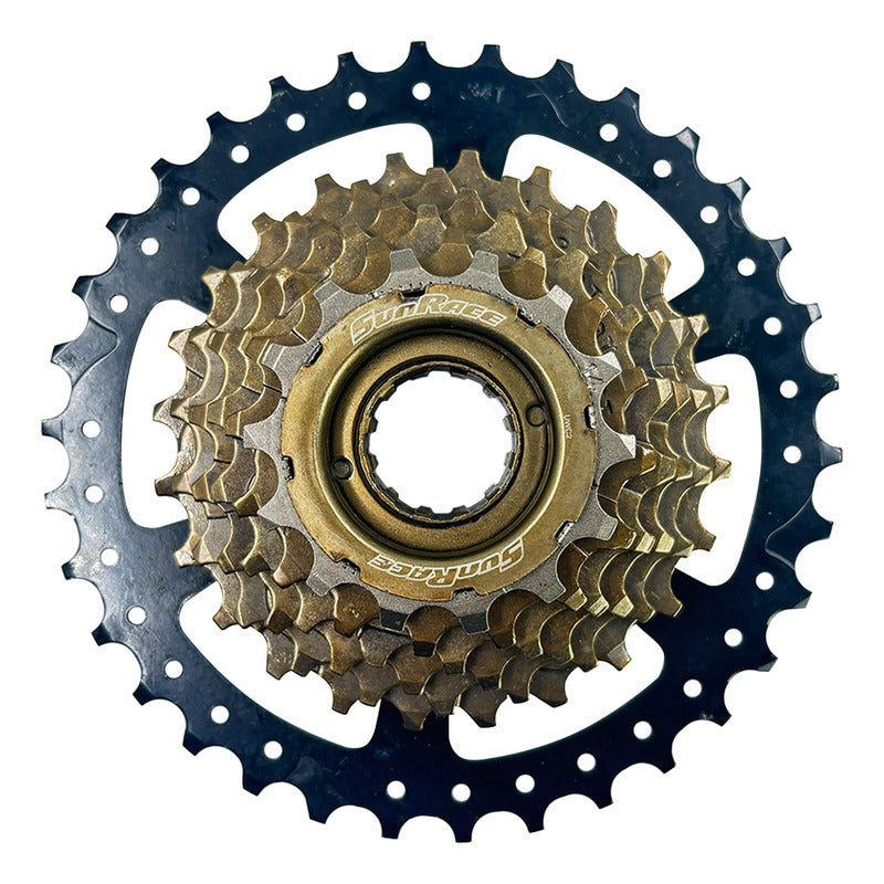 Pacha De Rosca 7 Vel. Sunrace M300 14-34 Mtb + Cadena Gw S51 Negro Bronce 14 34