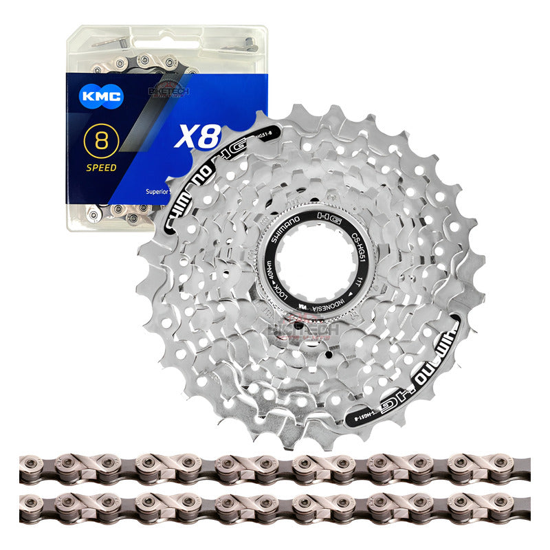 Combo 8v Pacha Shimano Hg51 11-32 Cassette + Cadena Kmc X8 Plateado 11 32