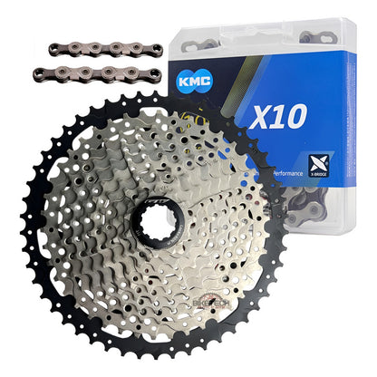 Pacha Cassette 10v Gw 11-50 Piñones + Cadena Kmc X10 Mtb Gris