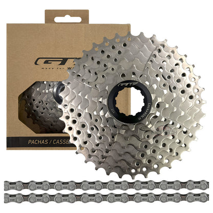 Combo 8 Velocidades Pacha Gw 11-36 Cassette + Cadena Hg40 Negro 11 40