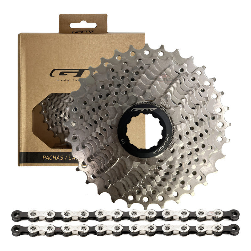 Pacha Cassette 10v Gw 11-32 Piñones + Cadena Kmc X10 Ruta Gris 11 32