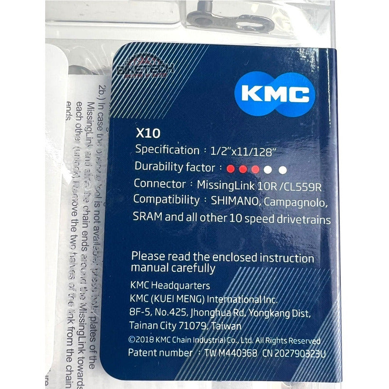 Cadena Kmc De 10v X10 Silver 116 Eslabones