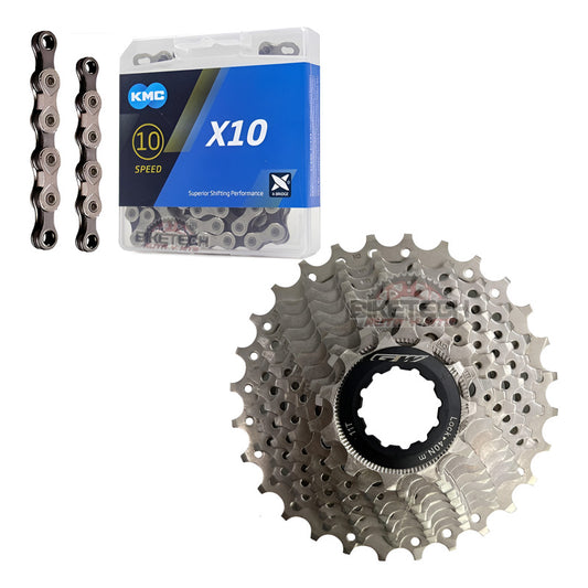 Kit 10v Ruta Pacha Gw 11-28 Piñones  + Cadena Kmc X10 Ruta Gris 11 28