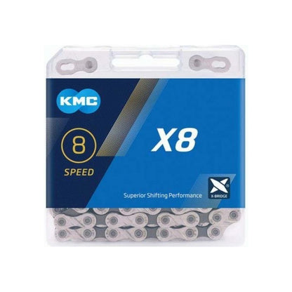 Cadena Cadenilla Bicicleta 8 Velocidades Kmc X8 Plateada Cierre Rápido Mtb Ruta 116 Eslabones
