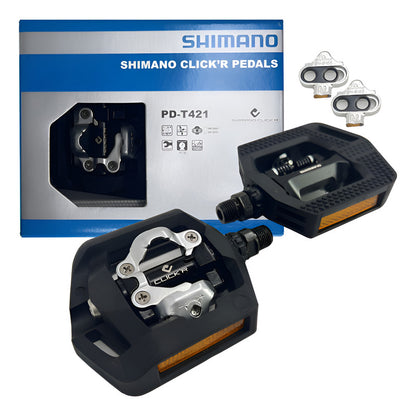 Pedales Doble Propósito Shimano T421 Clickr Con Calas Mtb Negro Nocturno