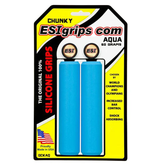 Puños Esi Grips Chunky Celeste 13cm Para Bicicleta Con Tapones Mtb Aqua