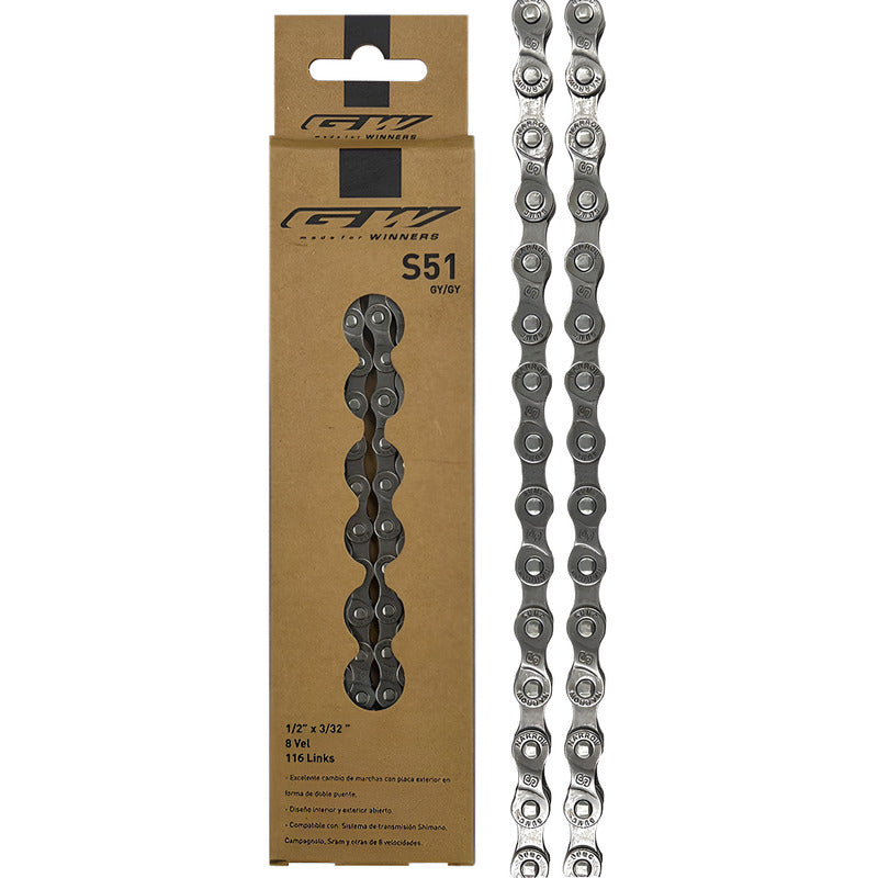 Cadena Bicicleta 8 Velocidades Gw S51 Ruta Mtb Gris