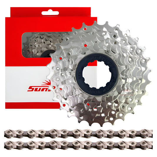 Combo Ruta 8v Pacha Sunrace 11-28 Cassette + Cadena Kmc X8 Plateado 11 28