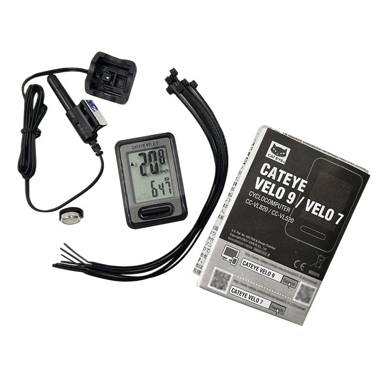 Ciclocomputador Bicicleta Cateye Velo 7 + Soporte Avanzado Negro