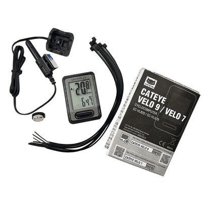 Ciclocomputador Bicicleta Cateye Velo 7 + Soporte Avanzado Negro