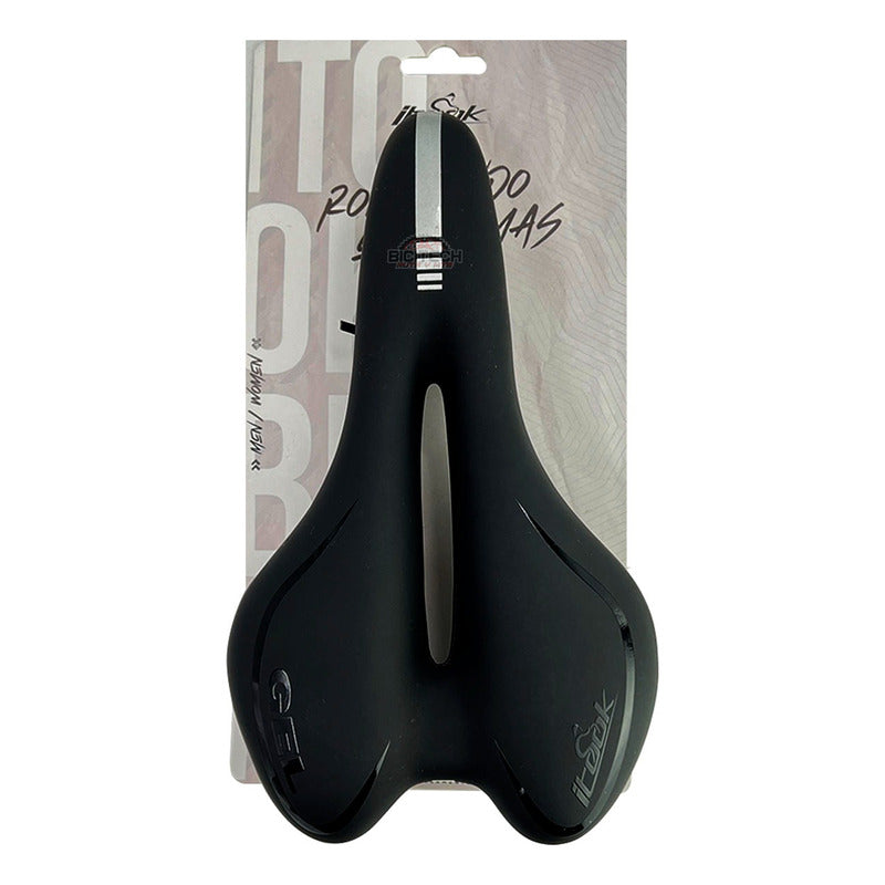 Asiento Sillín Bicicleta Itook Gel Antiprostático Ruta Mtb Negro 28 Cm 16 Cm