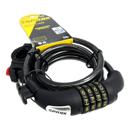 Candado De Clave Bicicleta Spark Spk557 Guaya Alta Seguridad Negro