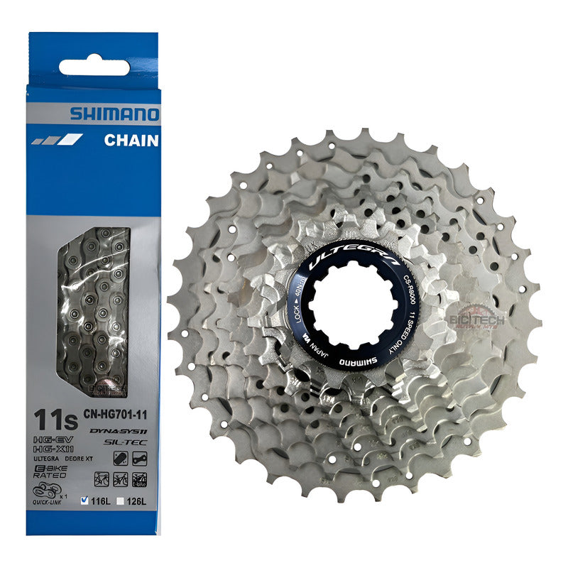 Combo 11v Pacha Shimano Ultegra R8000 + Cadena Ultegra Ruta Gris 11 32