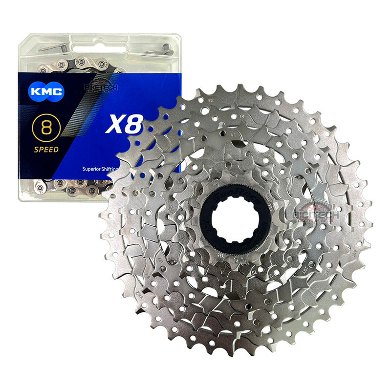 Pacha 8 Velocidades Sunrace M68. 11-40 Mtb + Cadena Kmc X8 Plateado 11 40