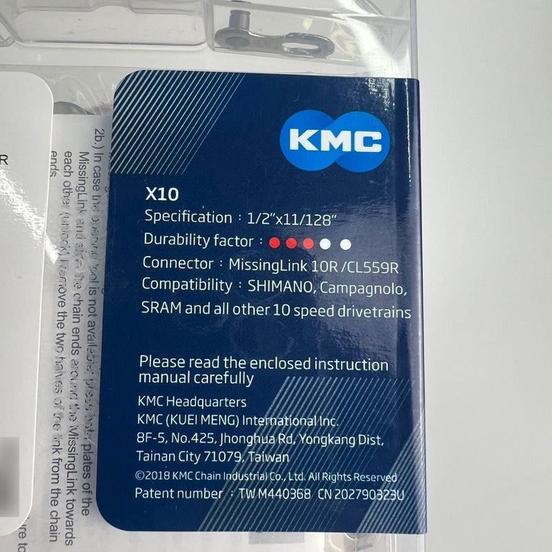 Cadenilla 10v Mtb Ruta Kmc X10 Cadena 10 Velocidades Plateado/negro