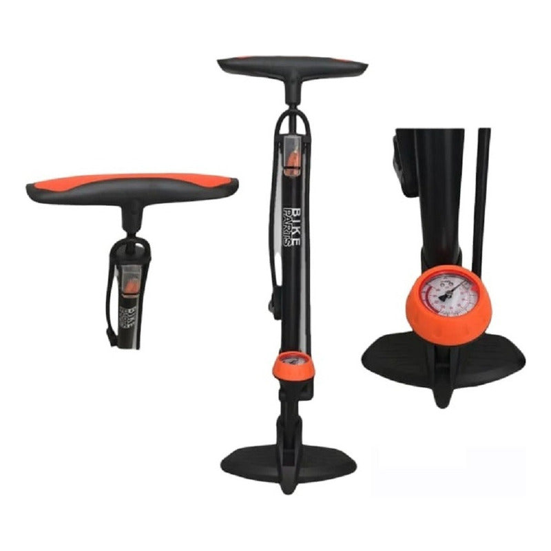 Inflador De Piso Bike Parts Naranja Con Medidor Todo Tipo De Válvula