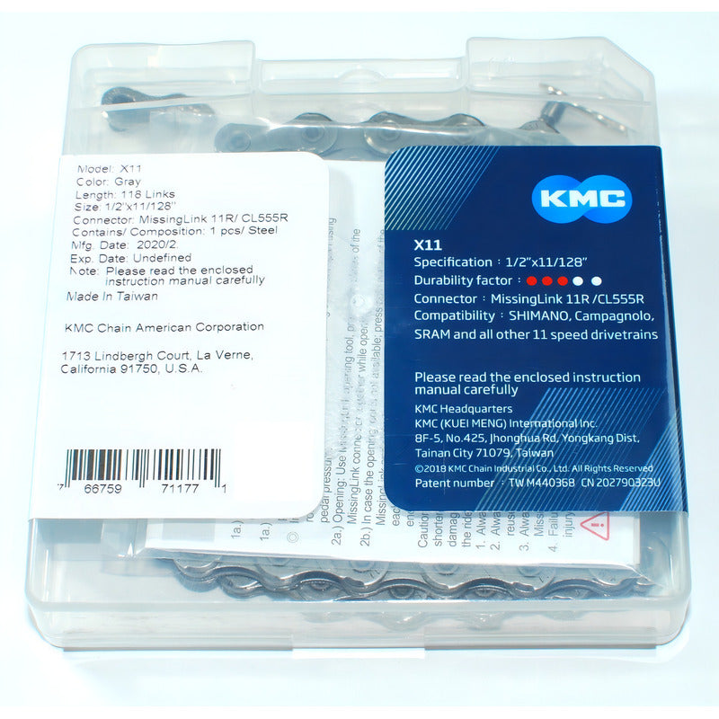 Cadena Kmc X11 Gris Plata 11v 118 Eslabones C/ Master Link