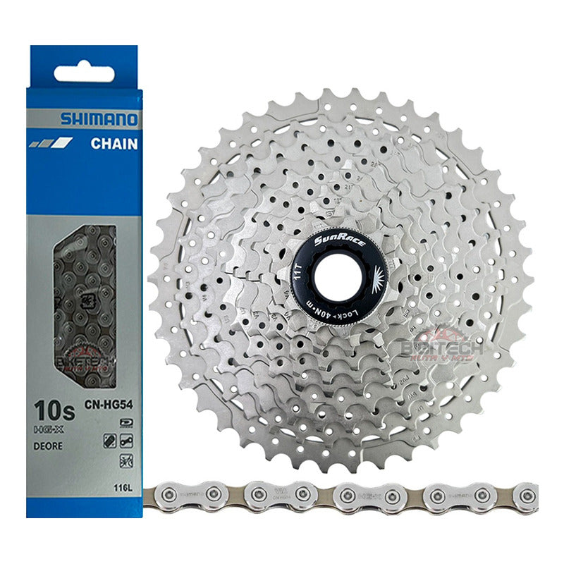 Combo 10v Pacha Sunrace Ms2. 11-42 + Cadena Shimano Hg54 Mtb 11 42 Plateado