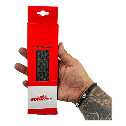 Pacha 6 Velocidades Sunrace M2a 14-28 + Cadena Sunrace M54 Marrón Oscuro 14 28