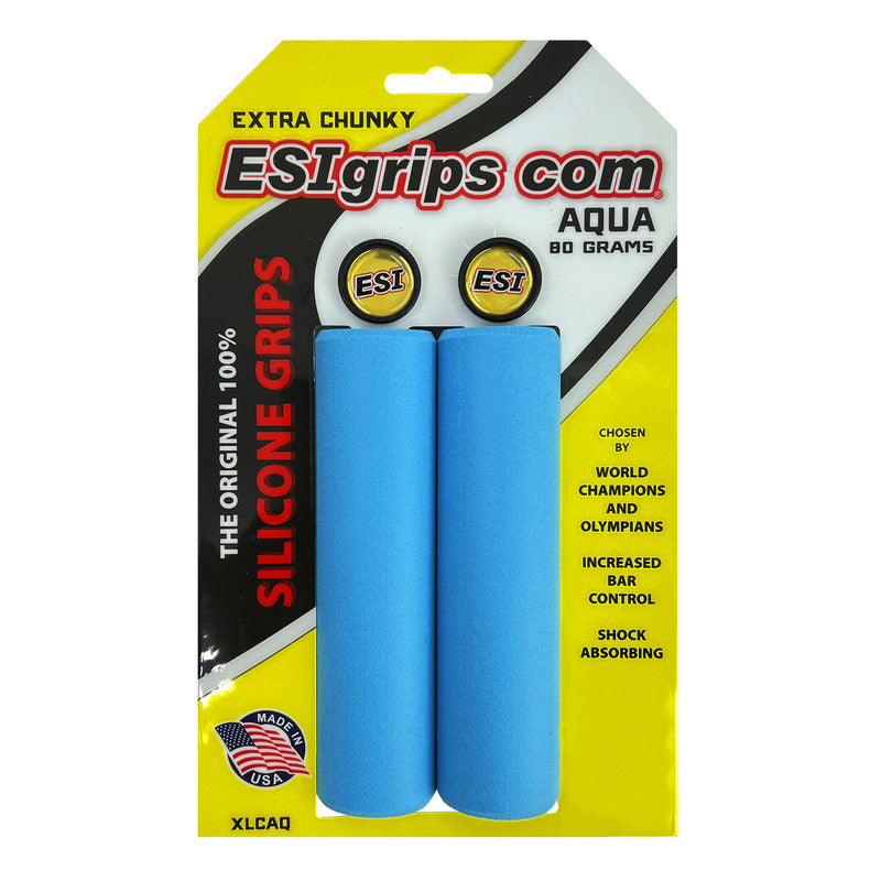 Puños Bicicleta Esi Grips Extra Chunky Celeste Mtb Con Tapones