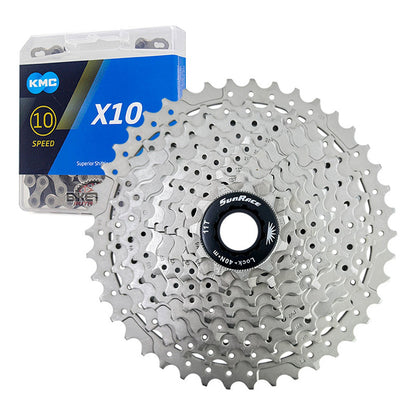 Combo 10 Vel. Pacha Sunrace Ms2. 11-42 + Cadena Kmc X10 Mtb 11 42 Plateado