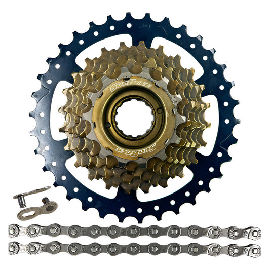 Pacha De Rosca 7 Vel. Sunrace M300 14-34 Mtb + Cadena Gw S51 Negro Bronce 14 34