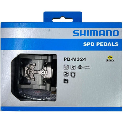 Pedales Bicicleta Doble Proposito Shimano Pd M324 Con Calas Plateado