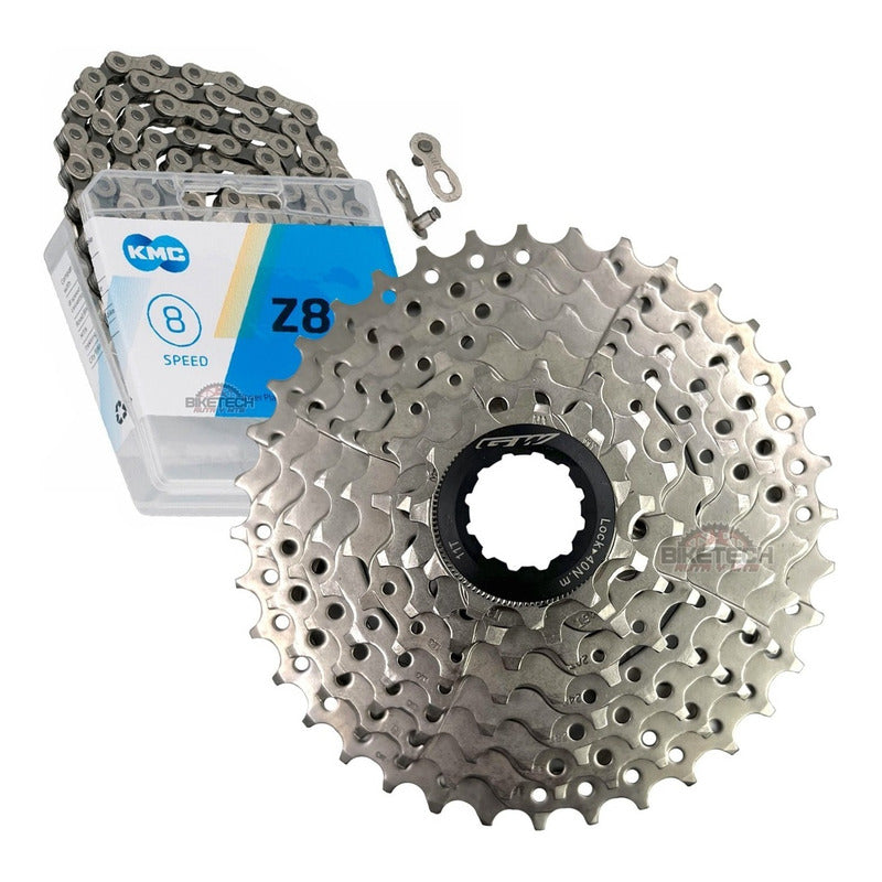 Combo 8 Velocidades Pacha Gw 11-36 Cassette + Cadena Kmc Z8 11 40 Negro