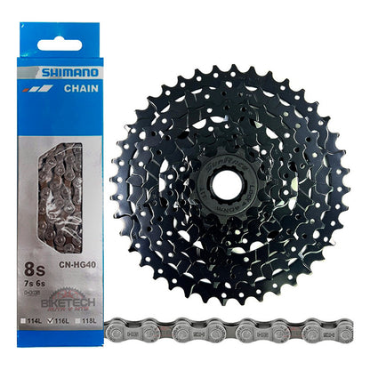 Combo 8 Vel Pacha Sunrace M680 11-40+cadena Shimano Hg40 Mtb 11 40 Negro