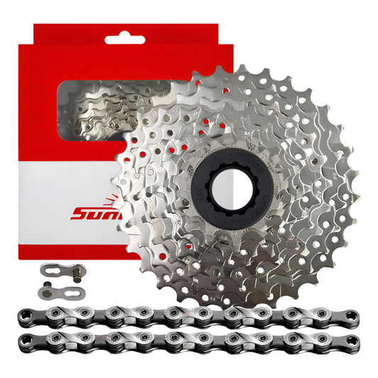 Combo 9 Vel. Pacha Sunrace M96. 11-32 + Cadena Kmc X9 Ruta Plateado