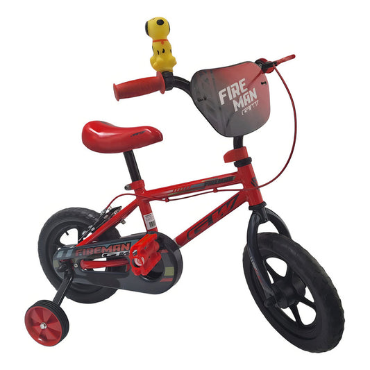 Bicicleta Bmx Niño Rin 12 Gw Fireman Rojo Gris Ruedas Auxiliares De Pedales