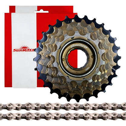 Pacha 6 Velocidades Sunrace M2a 14-28 + Cadena Kmc X8  Marrón Oscuro