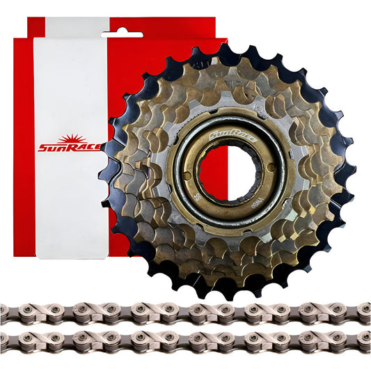 Pacha 6 Velocidades Sunrace M2a 14-28 + Cadena Kmc X8  Marrón Oscuro