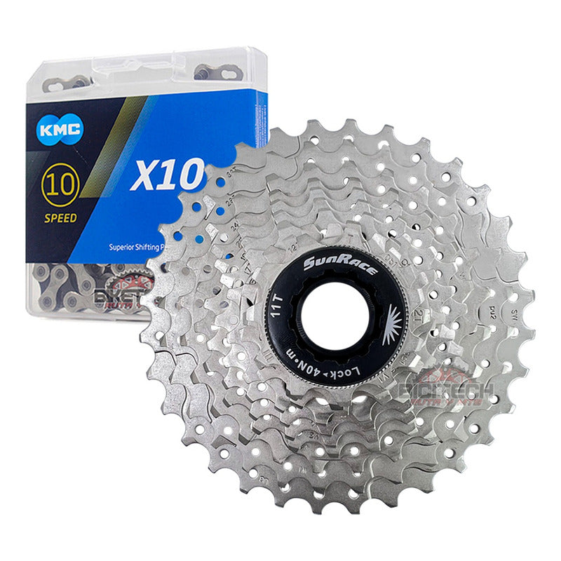 Pacha 10 Velocidades Sunrace Rs1. 11-32 Ruta+ Cadena Kmc X10 Plateado