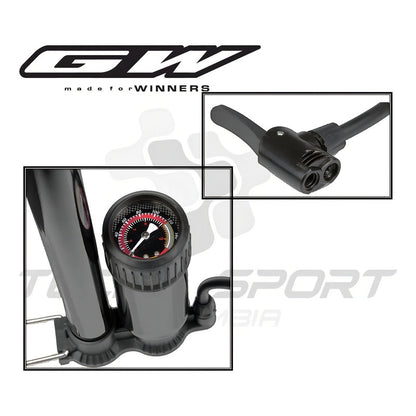 Inflador Bomba De Piso Gw Manómetro 160 Psi Doble Válvula Ruta Mtb