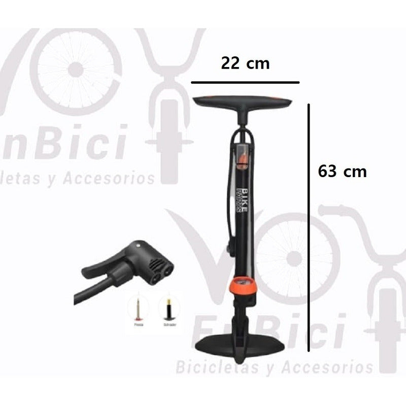 Inflador De Piso Bike Parts Naranja Con Medidor Todo Tipo De Válvula