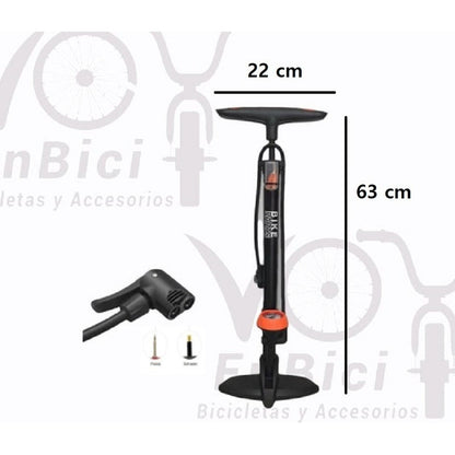 Inflador De Piso Bike Parts Naranja Con Medidor Todo Tipo De Válvula
